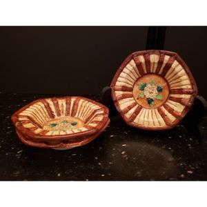 Maruhon Ware Majolica Magnolia Ceramic Hexagon Dishes Hand Painted Vintage Set 3